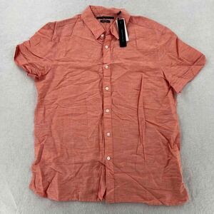 NWT Perry Ellis Linen Blend Short Sleeve Button Up Men's Shirt Orange Sz L